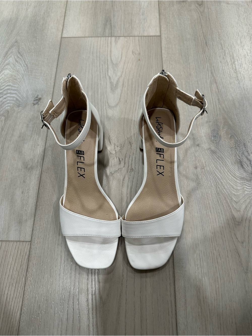 Life Stride White Ankle-Strap Block Heel Sandals